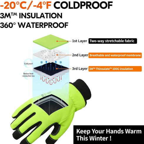 DULFINE 100% Waterproof Winter Work Gloves For Men, High Dexterity Touch Screen For Multipurpose,Excellent Grip (Large)...