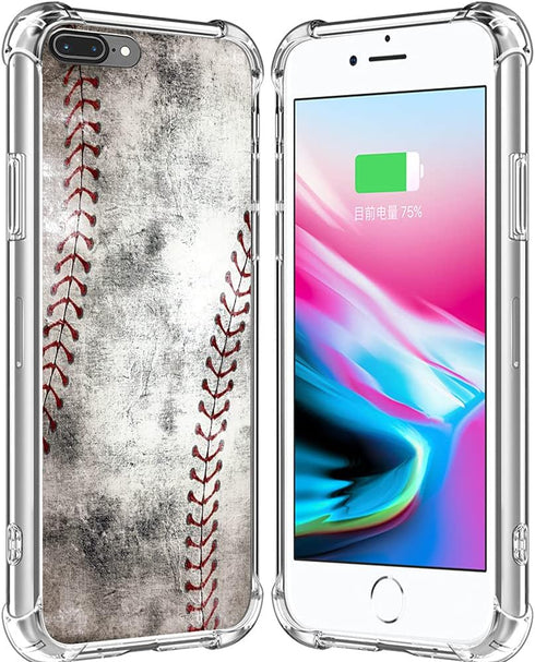 8 Plus Case/7 Plus Case Cute Rubber Protective Skin Cover Compatible with iPhone 7/8 Plus + Creative Vintage Baseball Art Pattern Printing...