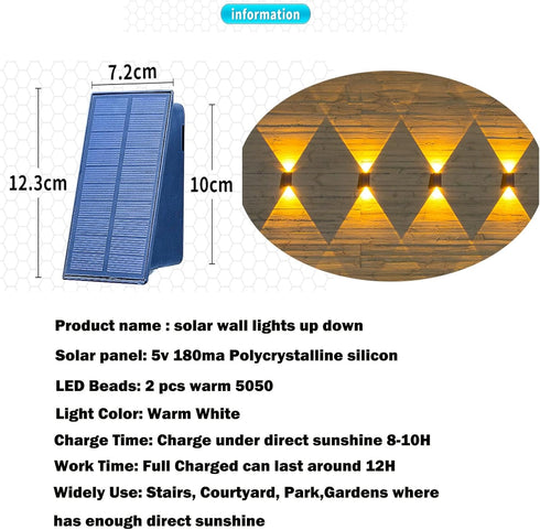 ASLIDECOR Solar Wall Lights UP and Down,Warm White Fence Lighting Waterproof Deck Step Light for Arbor Patio Yard...