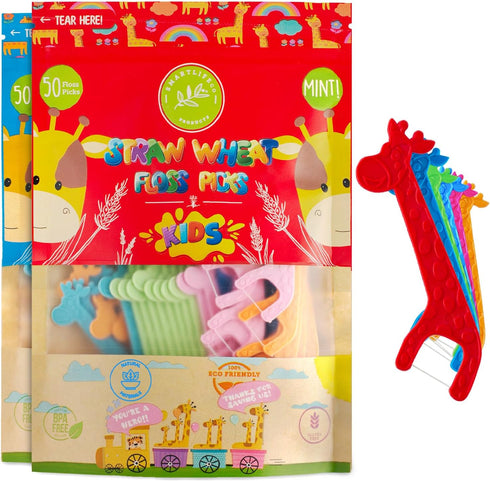 Biodegradable Kids Flossers - Fluoride & Plastic Free | Eco Friendly Dental Floss Picks for Children | Natural Fun Animal Flossing Sticks for Todd...