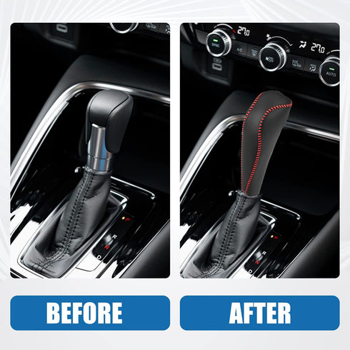 Gear Shift Lever Cover Automotive Interior Gear Shift Knob Trim for Honda Civic 9th 2012-2015 Black Red Stitches...