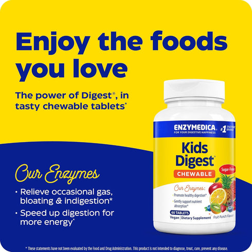 Enzymedica Kids Digest, Chewable Digestive Enzymes, Natural Fruit Punch Flavor, 60 Servings...