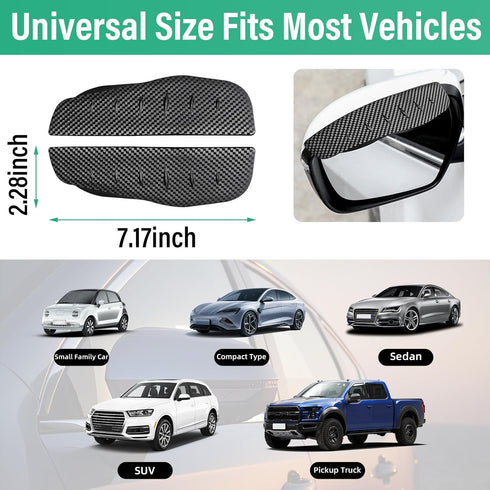 2 PCS Mirror Rain Visor Eyebrows, Waterproof Side Mirror Visor Rain Guards, Carbon Fiber Auto Rear View Mirror Protecters, Universal Exterior Acce...