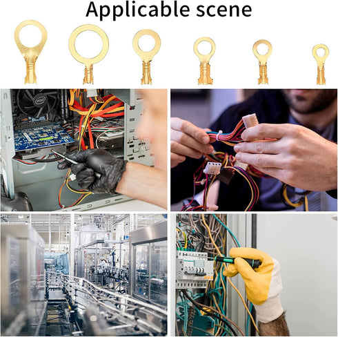 160 Pcs Copper Ring Terminals, M3/M4/M5/M6/M8/M10 Brass Wire Connectors, Open Barrel Wire Ring Cable Lugs Crimp Kit, Brass Copper Ring Crimp Cable...