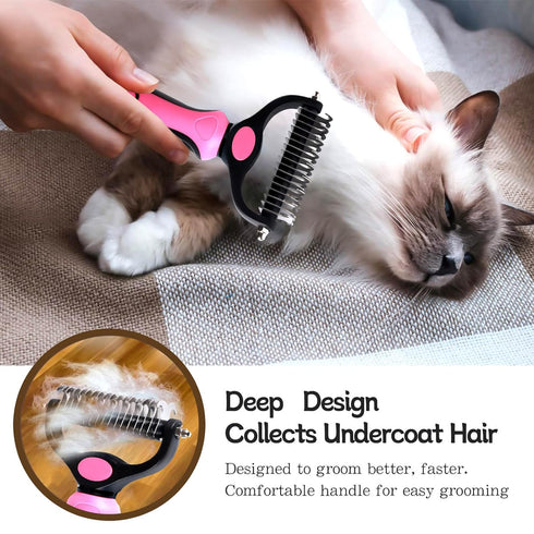 Pet Grooming Brush and Metal Comb Double Sided Long Hair Pet Undercoat Cleaner Brush for Dogs and Cats Removes mats and lint Effectively removes c...