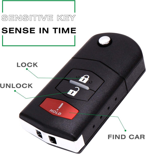 VOFONO 3 Buttons Key Fob Compatible with 2011-2015 Mazda 2, 2010-2013 Mazda 3, 2006-2015 Mazda 5, 2007-2012 Mazda CX-7, 2007-2015 Mazda CX-9 (BGBX...