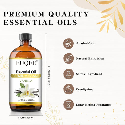 Vanilla Essential Oil 118 ml Premium Vanilla Oil with Glass Dropper, Great for Diffusers, Aromatherapy, Candle Making, DIY Soap - 4Fl.Oz...