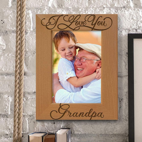 KATE POSH I Love You Grandpa, Grandparent's Day, Best Grandpa Ever, Grandpa & Me, Engraved Natural Wood Picture Frame from Granddaughter, Grandson...