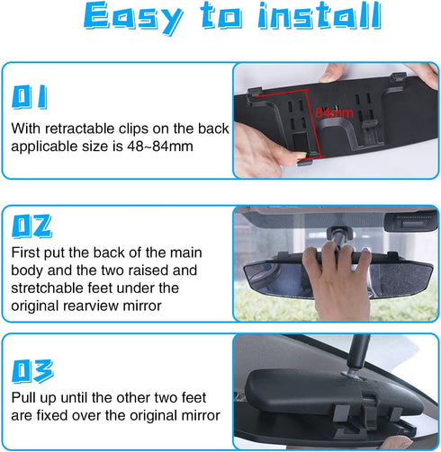 Ajxn 12" Large Rear View Mirror, Anti-glare Panoramic Rearview Mirror, Universal Wide Angle Rear View Mirror, Interior Clip On Rear View Mirror fo...