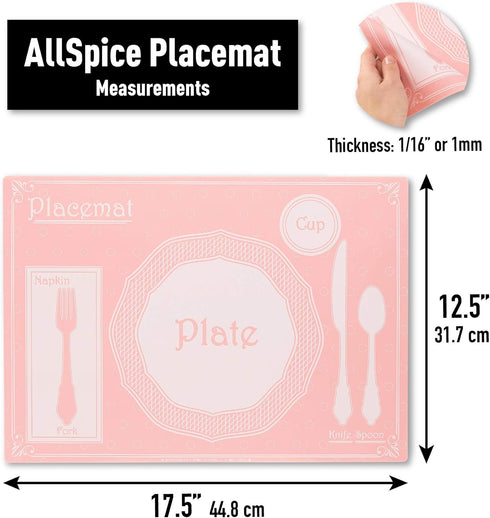 AllSpice 18" x 13" Kids Table Setting Placemats 2-Pack Montessori Style, Silicone (Tea Party)...