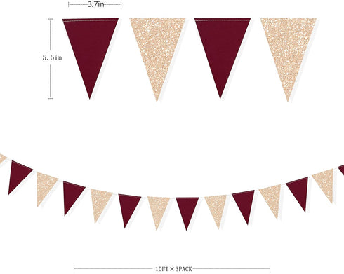 Burgundy Party Decorations Maroon Champagne Gold Triangle Banner Flag Bunting Pennant for Birthday Engagement Wedding Bridal Shower Baby Shower An...