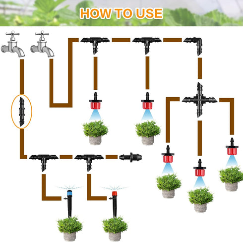 Drip Irrigation Coupling Fittings?120 Pieces Barbed Coupler Irrigation Parts with Sharp End Fits for 1/4 Inch Irrigation Tubing Drip Line Connecto...