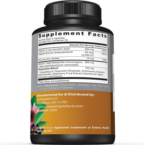 Premium Immune Support Supplement – Daily Immune Supplement for Respiratory, Sinus & Gut Health - with Epicor, D3, Vitamin C, Zinc, Elderberry, Ol...