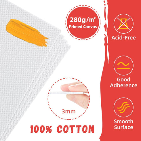 Simetufy 8 Pack Canvas Boards for Painting Multi-Size Paint Canvas Panels Set 4x4, 5x7, 8x10, 9x12, 11x14 Inches Pre-Primed 100% Cotton Blank Canv...