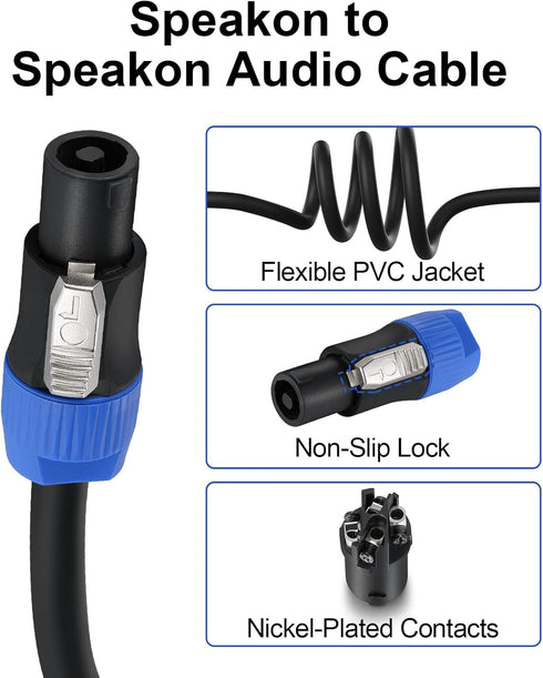 EBXYA 6 Feet Speakon Speaker Cable 12 AWG - Speakon to Speakon Audio Cables Neutrik NL4FX (NL4FC) Wire 6 Ft - 2 Conductor....