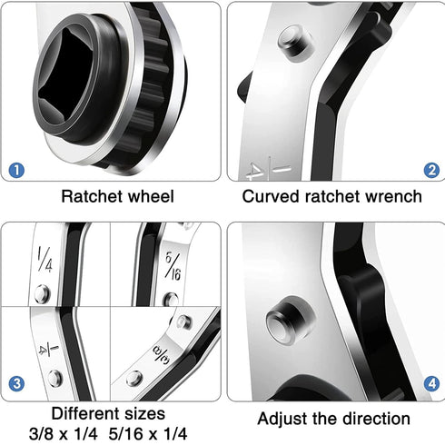 HVAC Service Wrench, 3/8” 1/4” 5/16” Refrigeration Service Wrench Set Air Conditioner Valve Ratchet Wrench with 2 Bit Adapter for Equipment Repair...