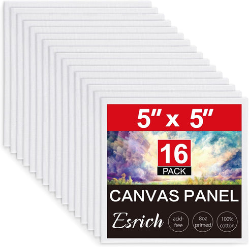 ESRICH Canvas Boards for Painting, 16 Pack Canvases for Painting 5x5 100% Cotton Small Paint Canvas Primed Acid Free Mini Blank Canvas Panels for ...
