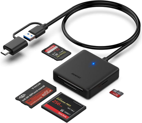 Memory Card Reader, BENFEI 4in1 USB USB-C to SD Micro SD MS CF Card Reader Adapter Compatible with iPhone 15 Pro/Max, MacBook Pro/Air 2023, iPad P...