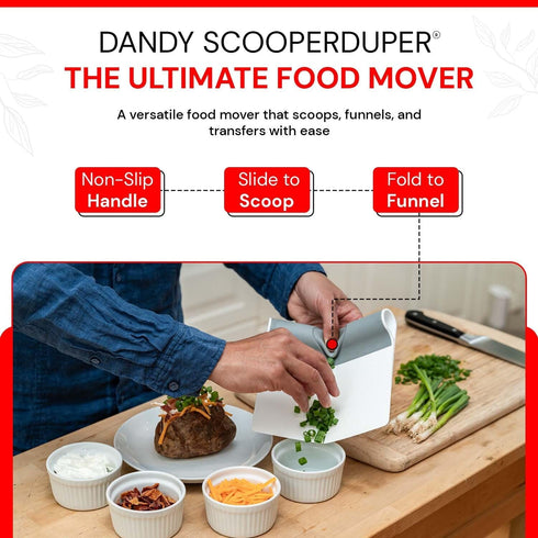 DANDY ScooperDuper - Multi-Purpose Folding Food Mover, Bench Scraper, Dough Scraper, Food Scraper Tool, User-Friendly Kitchen Gadget for Cutting B...