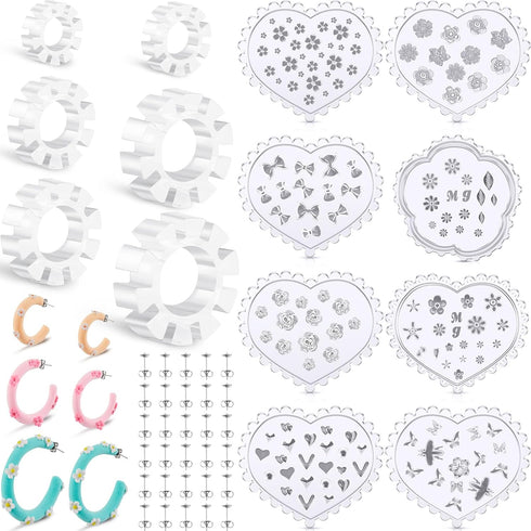 14 Pcs Polymer Clay Hoop Guide Flower Polymer Clay Molds Clay Cutters for Polymer Clay Jewelry Earring Clay Cutters 6 Sizes Hoop Guides with 30 Pc...