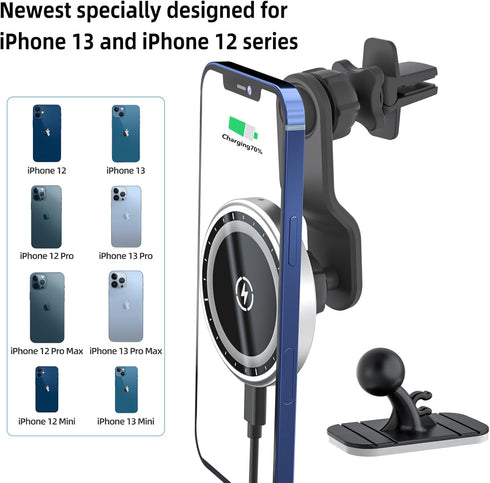 Magnetic Wireless Car Charger with Extended Arm, Do Not Block Vents, Phone Holder, Car Air Vent Mount, Stick on Dashboard, 15W Fast Charging.......