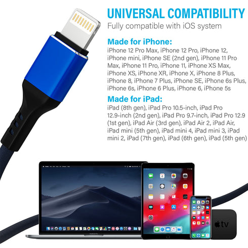 iPhone Charger Cable, Apple MFi Certified 4 Pack 6 FT Blue Long Lightning Fast Charging High Speed Data Sync USB Cable Compatible iPhone 14 13 12 ...