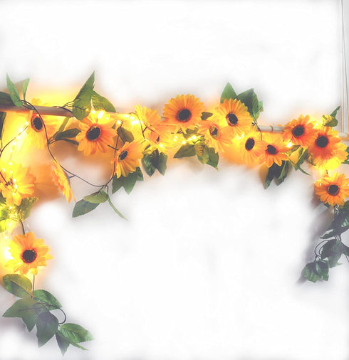 2 Pack 8.8FT Artificial Sunflower Garland with 100 LED Fairy String Lights,Fake Vines Faux Sunflowers Hanging Garland Silk Flowers Hanging Plant f...
