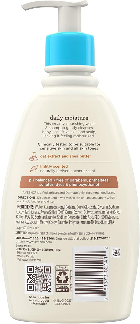Aveeno Baby Daily Moisturizing 2-in-1 Wash & Shampoo, Baby Body Wash & Shampoo with Shea Butter & Oat Extract Gently Cleanses Baby's Sensitive Ski...