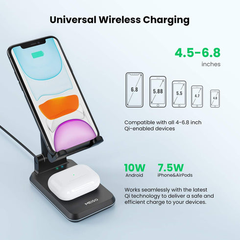 MEISO 2 in 1 Wireless Charger, Dual Wireless Charging Desk Phone Stand, 10W Qi Fast-Charging Dock for iPhone 12/11/MAX/XS/XR/X/8,AirPods/Pro,Samsu...