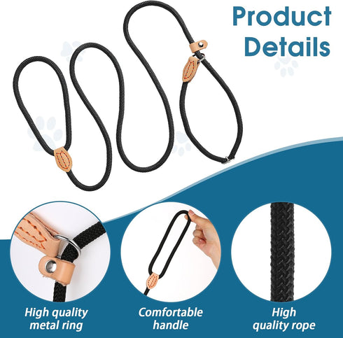 1/4'' Dog Leash Slip Leads Dog Slip Training Leash 4.2FT Black Slip Leash for Dogs Nylon Rope Dog Training Leash Slip Leash for Medium Large Dogs'...