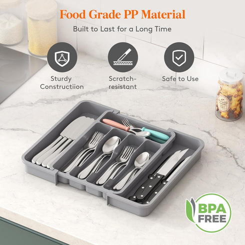 Lifewit Silverware Drawer Organizer, Expandable BPA Free Utensil Tray for Kitchen, Adjustable Flatware and Cutlery Holder for Spoons Forks Knives,...