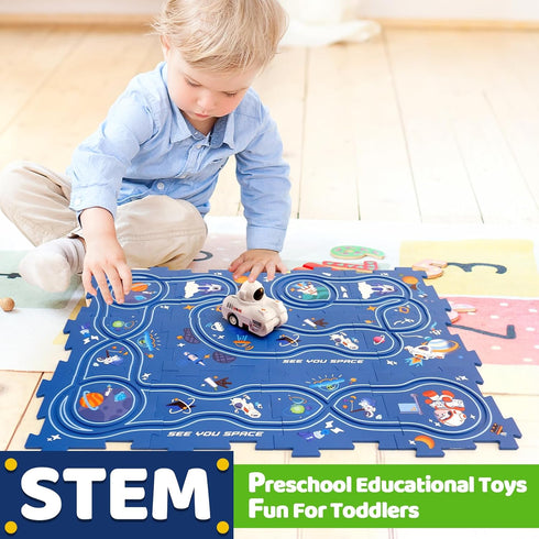 Puzzle Track Race Car Playset for Toddler Logical Road Builder Brain Teasers Board Game, DIY Assemble Puzzle Mat Rail Train Educational Preschool ...