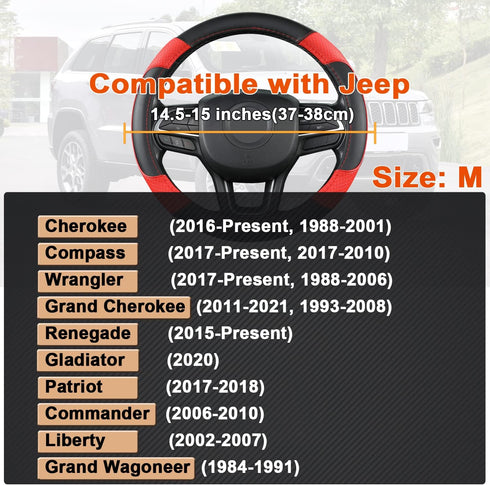 GIANT PANDA Steering Wheel Cover for Jeep Wrangler, Car Steering Wheel Cover for Jeep Grand Cherokee and Cherokee - Black+Red...