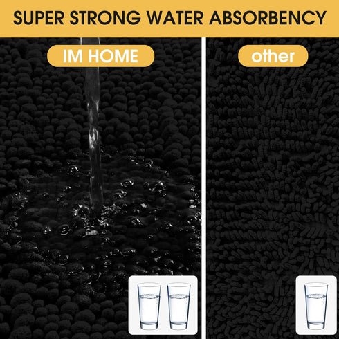 Upgrade Luxury Black Bathroom Rug Mat 17"x47.5", Ultra Soft Thick Absorbent Bath Mats, Non Slip Chenille Toilet Mat for Bathroom, Bedroom, Kitchen...