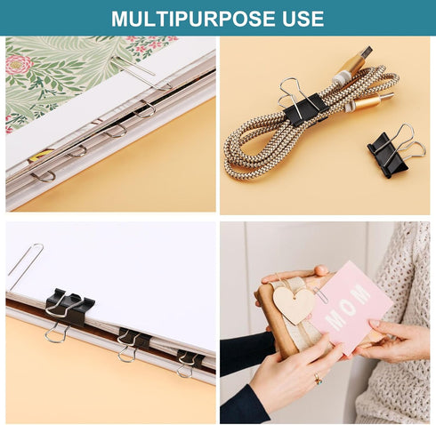 Binder Clips Paper Clips, 360 Pcs Binders & Paperclips Assorted Sizes with Container, Silver Paper Clips & Black Binder Clips Office Supplies, Pap...