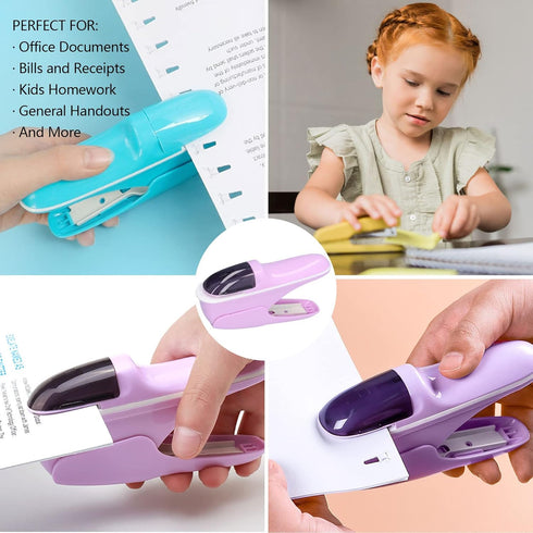 Stapler, paper stapler without staples, Desk Stapler Staple Free Stapler Environmentally Friendly ABS Stapler Safe for Office Documents (Purple)...