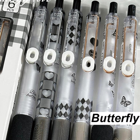 6 Pcs Gel Ink Pens Retractable Pens Cute Rose Butterfly Pen 0.5mm Black Ink Pen Writing Pens Office School Supplies for Women Girls Boys Men (Butt...