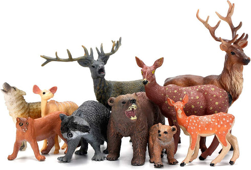 Forest Animals Figurines Toys, 10PCS Realistic Plastic Wild Woodland Animals Figures Playset, Cake Toppers Birthday Gift for Kids Children Toddler...
