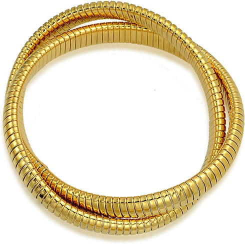 Omega Snake Cobra Wide Bangle Twisted Bracelet Bands Set Interlocking Flexible Stretch Bracelets for Women Silver Gunmetal Rose Yellow Gold Plated...