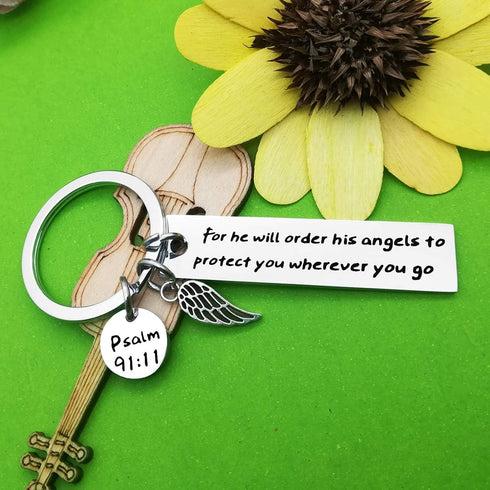 Bible Verse Keychain Christian Gift Religious Jewelry To Protect You Wherever You Go Faith Key Chain Christian Keychain Thanksgiving Christmas Eas...