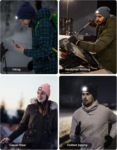 LED Beanie with Light,Unisex USB Rechargeable Hands Free 4 LED Headlamp Cap Winter Knitted Night Lighted Hat Flashlight Women Men Gifts for Dad Hi...