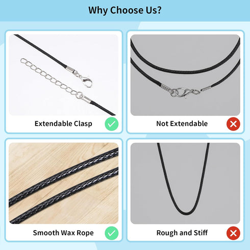 50 Pcs Black Necklace Cord Necklace String Rope with Clasp Waxed Leather Necklace Cord for Charms Pendants Jewelry Making, 18 Inch...