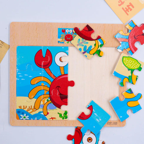 Wooden Jigsaw Puzzles Set for Kids 2-5 Years 12 Piece Colorful Wooden Educational Sea Animals Puzzles (4 Puzzles)...