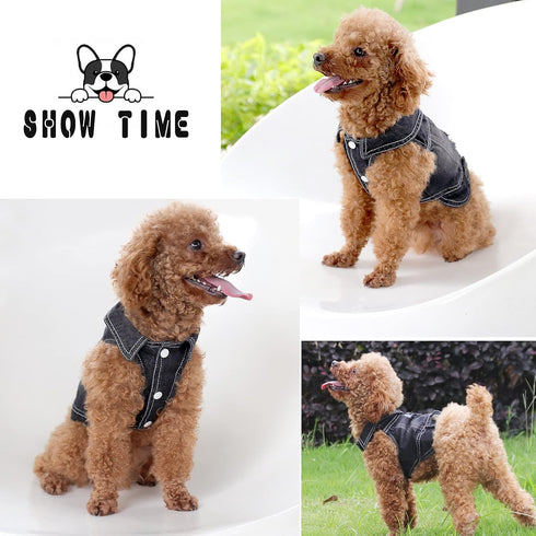SILD Pet Clothes Dog Jeans Jacket Cool Blue Denim Coat Small Medium Dogs Lapel Vests Classic Hoodies Puppy Blue Vintage Washed Clothes (XS, Black)...