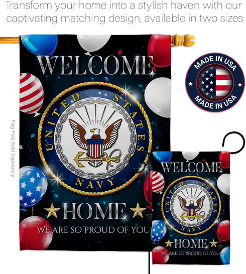 Breeze Decor Welcome Home Navy Garden Flag Armed Forces USN Seabee United State American Military Veteran Retire Official House Decoration Banner ...
