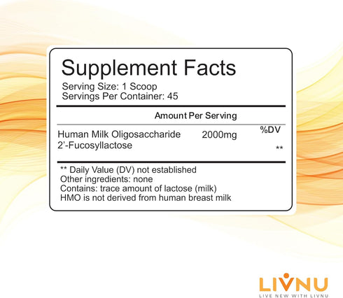 LivNu | HMO Human Milk Oligosaccharide (HMO 2'-FL) Prebiotic Powder | Gut, Stomach, and Digestive Health | 45 Servings...