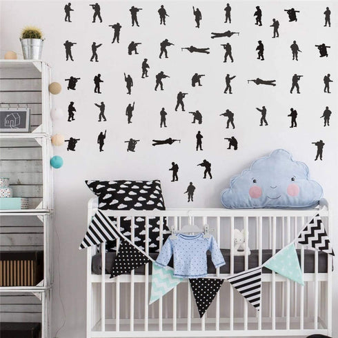 48PCS Military Wall Stickers for Boys Bedroom, Army Soldier Decals with Seals, Infantry, Snipers, Stormtroopers, Artillery Figures, Vinyl Removabl...