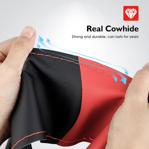 Leather Steering Wheel Wrap (Size M4, Black and Red)...