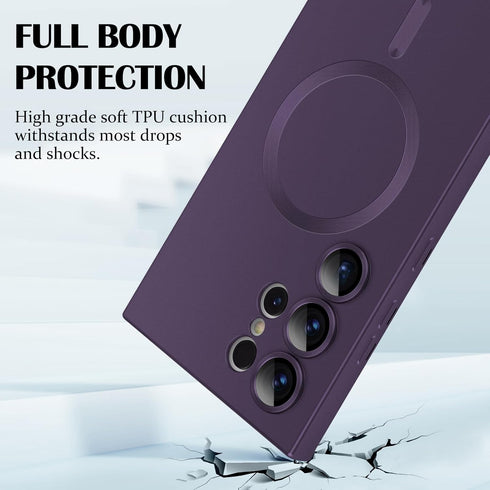 for Samsung Galaxy S24 Ultra 5G Magnetic Case, Luxury Metallic Paint Case with Full Camera Lens Protector for Women Girls Men TPU Bumper Shockproo...