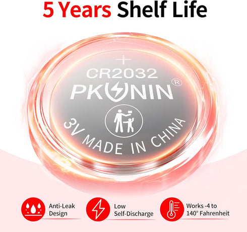PKUNIN CR2032 Lithium 3V Coin Battery, CR2032 3V Battery for Key Fob, CR2032 Lithium Battery, 2032 Battery 15 Pack...